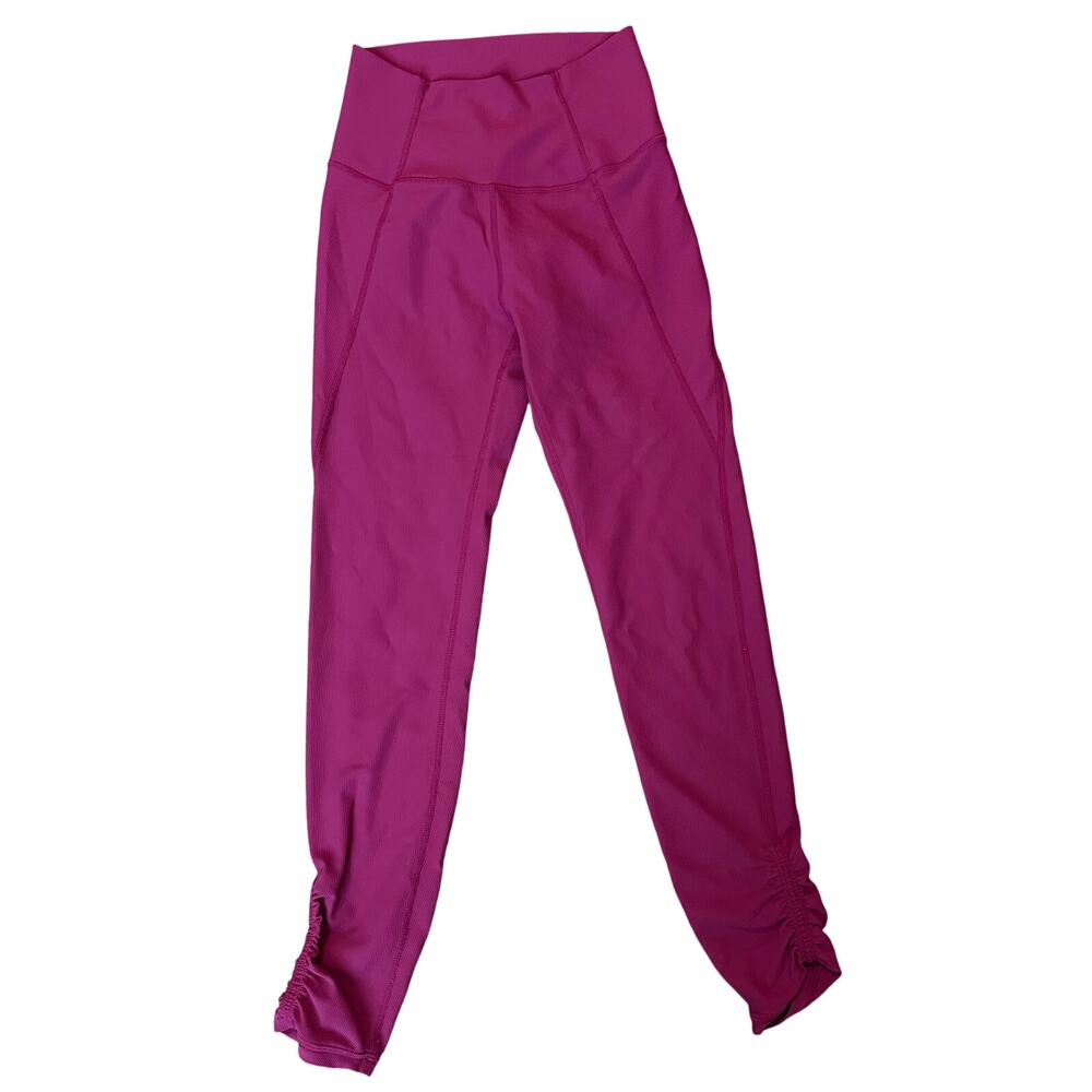 Wilo The Label Womens Leggings Size XS Fuchsia Ruched Leg Ribbed High Waist